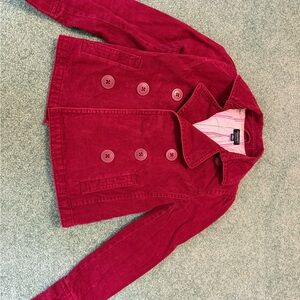American Eagle Outfitters Red Corduroy Double-Breasted Pea Coat
